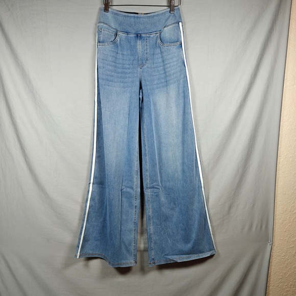 Halara Flex High Waisted Wide Leg Side Stripe Jeans Light Blue SM Petite - Picture 5 of 11